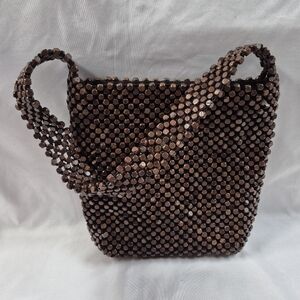 Vintage Y2K The Sak Brown Beaded Boho Shoulder Purse With Beaded Strap